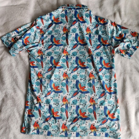 Waggle Golf Polo Shirt Tropical Parrot Macaws & Palm Tree Men's Large Looks NEW - Picture 5 of 7